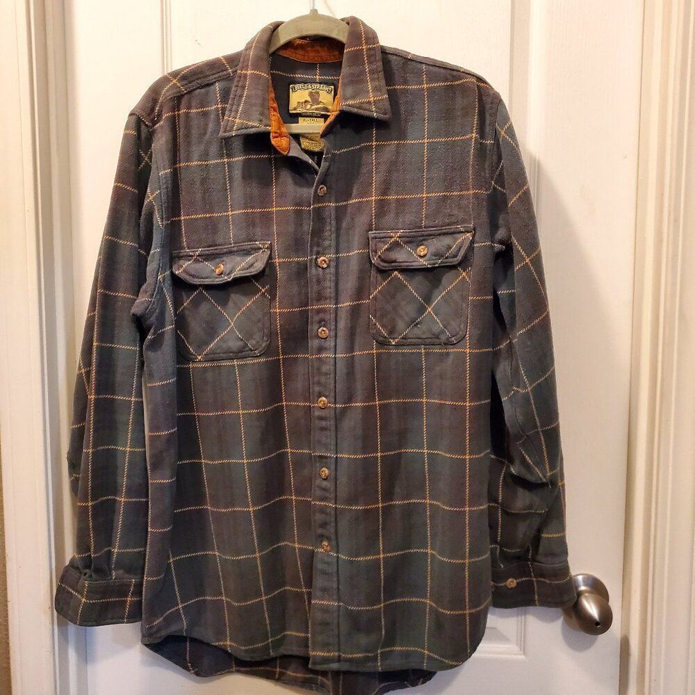 Vintage Flannel Hunter green & Brown Corduroy Field & Stream 100%  COTTON XLTall